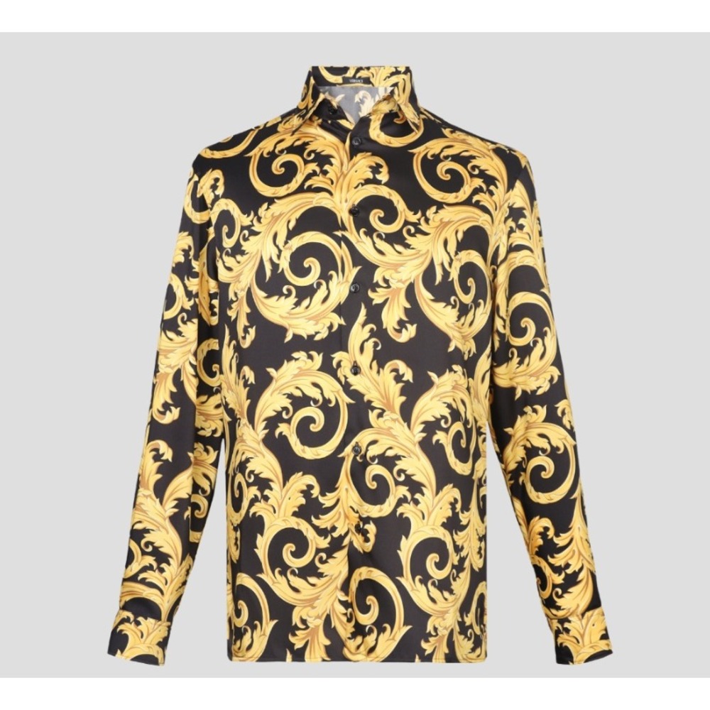 Versace 1008274 Women's Heritage Baroque Print Shirt Black Gold Size 50